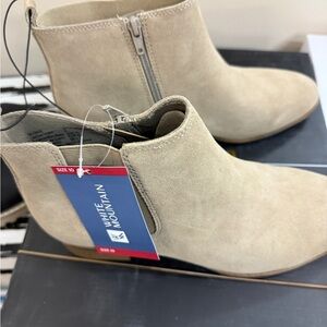 White Mountain Suede Tan Side-Zip Ankle Booties